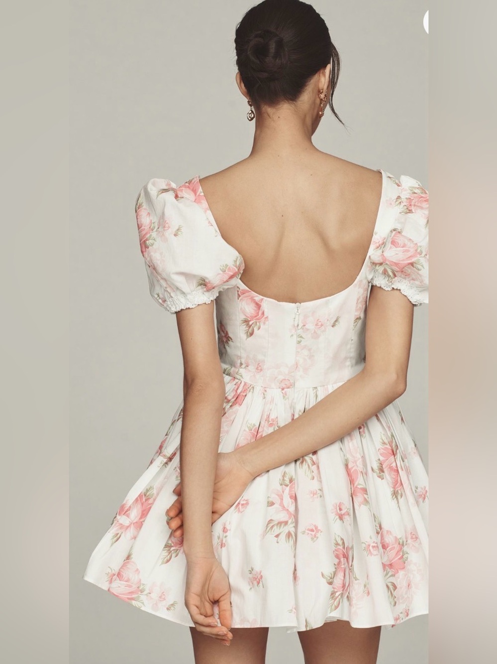 Selkie White Mini Dress with Pink Floral Print - Picture 4 of 10